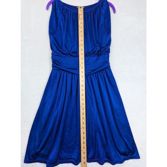 Express Dress Royal Blue Blouson Mini Dress Womens Size Medium Silky Sleeveless - Picture 3 of 11